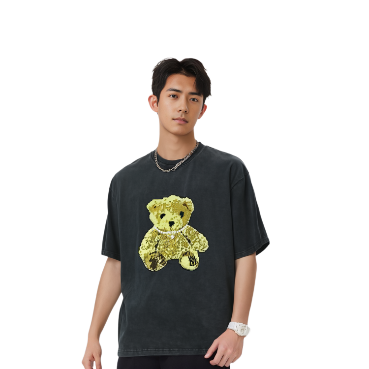 WE11DONE Embroidered Teddy T-Shirt Unisex - Charcoal. WD-TT9-20-122-U-CH 圖 3