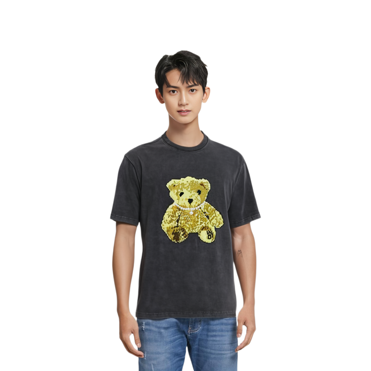 WE11DONE Embroidered Teddy T-Shirt Unisex - Charcoal. WD-TT9-20-122-U-CH 圖 4