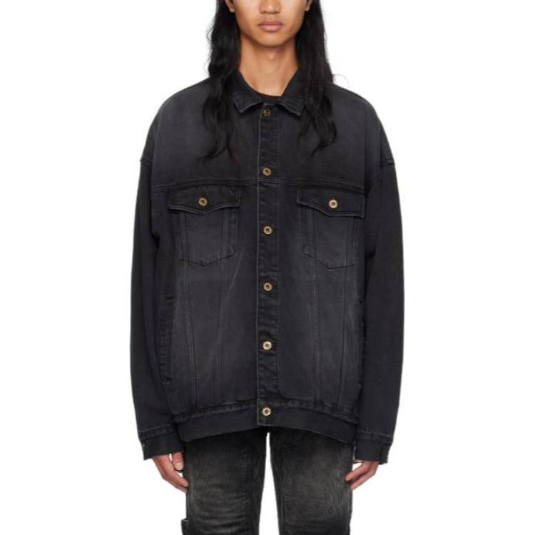 WE11DONE Faded Effect Oversized Denim Jacket Unisex Black WD-DJ2-24-353-U-BK