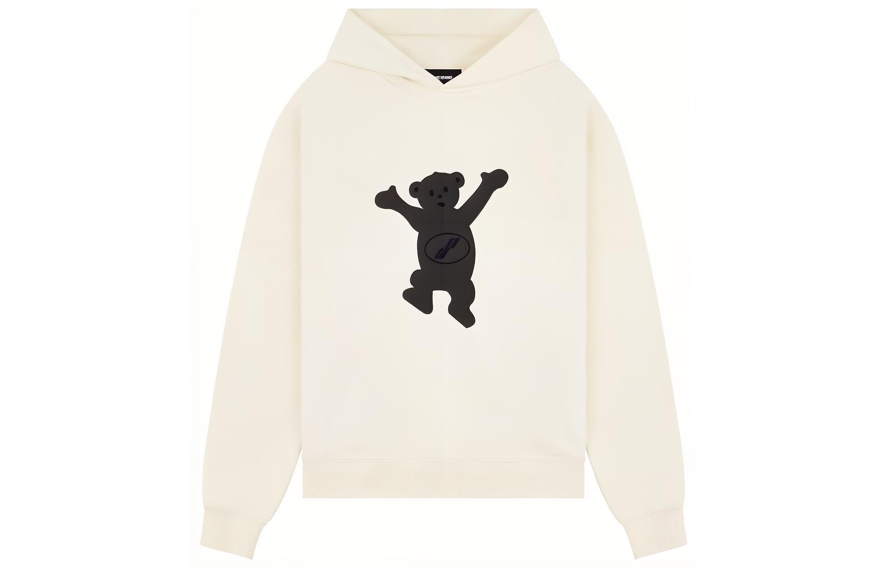 WE11DONE FFW22 Teddy Bear Graphic Hoodie Unisex White Pullover Long Sleeve. WD-TH3-22-723-U-IV