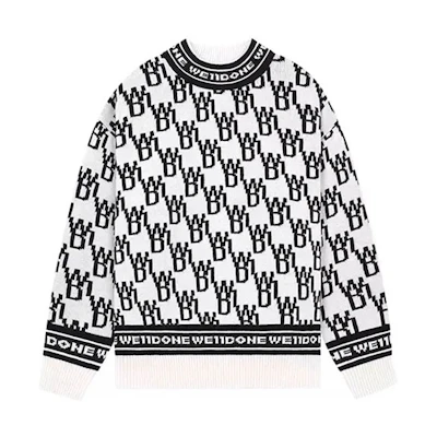 WE11DONE FW21 All-Over Logo Cashmere Sweater Unisex Black White WD-KO3-21-602-U-IV