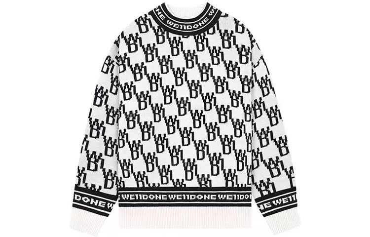 Order WE11DONE FW21 全版Logo羊絨毛衣 黑白 男女款 WD-KO3-21-602-U-IV