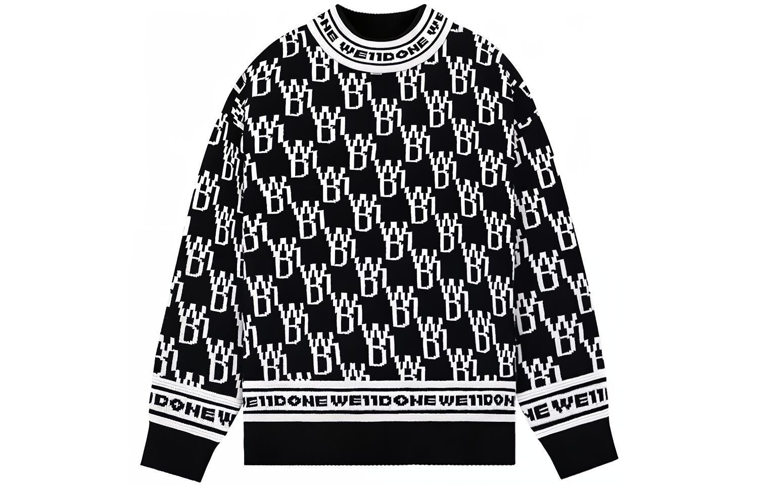 Order WE11DONE FW21 黑色Logo提花羊絨毛衣 男女適用 WD-KO3-21-602-U-BK