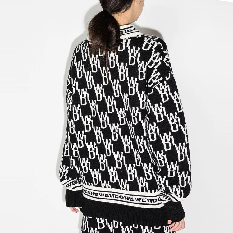 Shop WE11DONE FW21 黑色Logo提花羊絨毛衣 男女適用 WD-KO3-21-602-U-BK