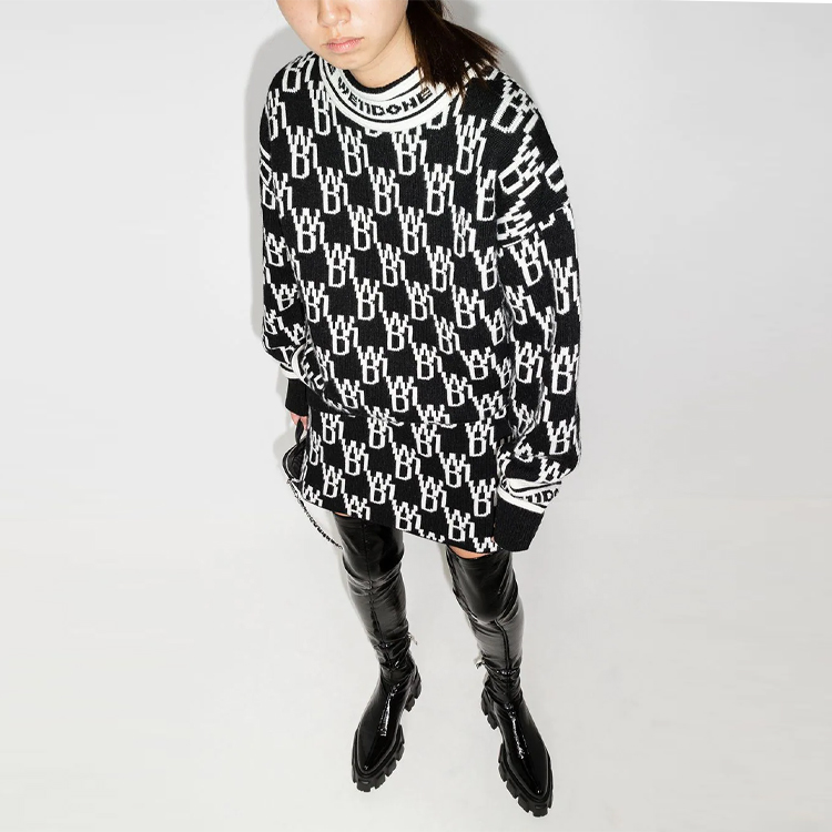 Purchase WE11DONE FW21 黑色Logo提花羊絨毛衣 男女適用 WD-KO3-21-602-U-BK