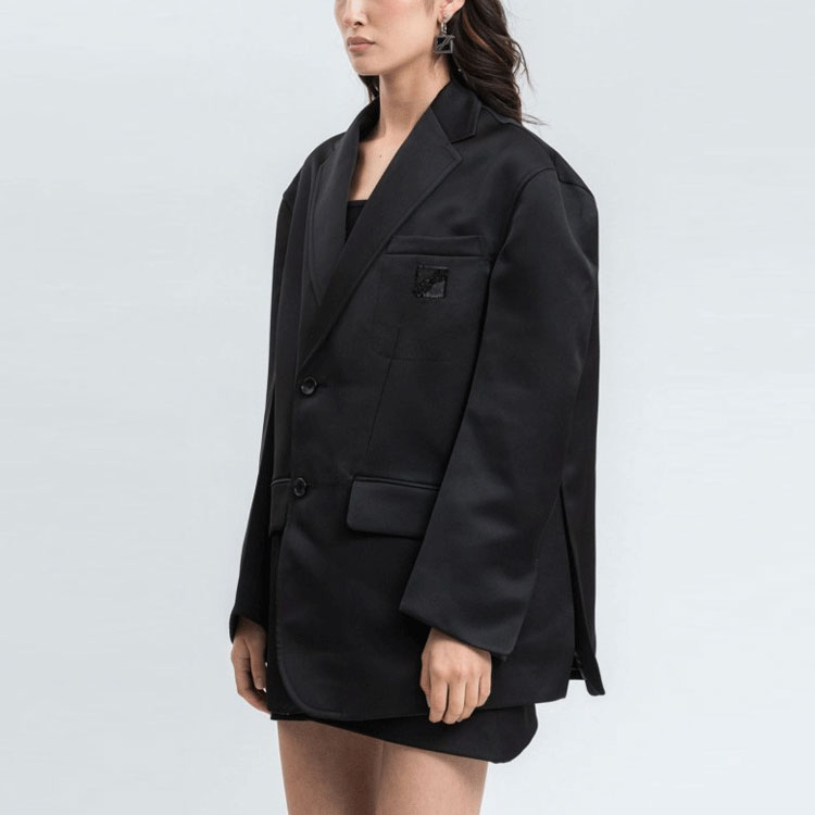 Details for 웨엘던 FW21 블랙 시퀸 로고 오버사이즈 블레이저 유니섹스. WD-JK1-21-045-U-BK