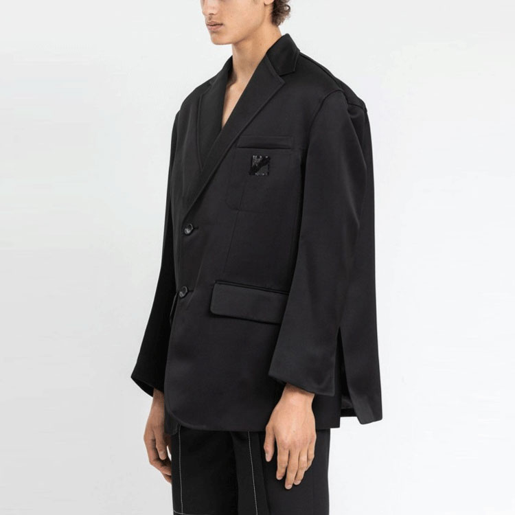 Sizing 웨엘던 FW21 블랙 시퀸 로고 오버사이즈 블레이저 유니섹스. WD-JK1-21-045-U-BK