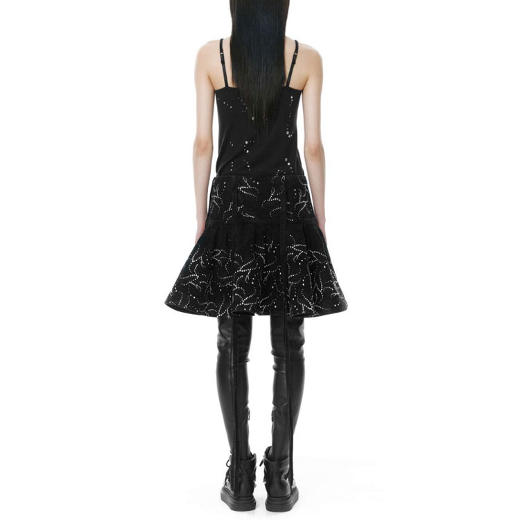 Purchase WE11DONE FW21 黑色絲質圖案A字裙 WD-DS3-21-321-W-BK