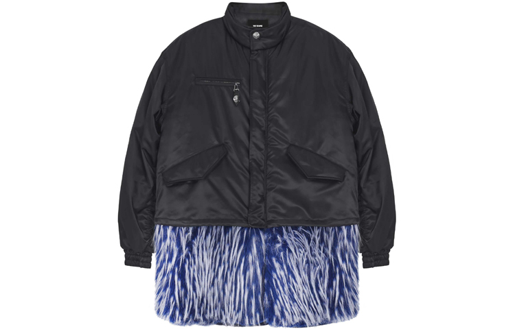WE11DONE FW21 Faux Fur Panel Relaxed High-Neck Jacket Black Menswear WD-JP3-21-037-U-BK