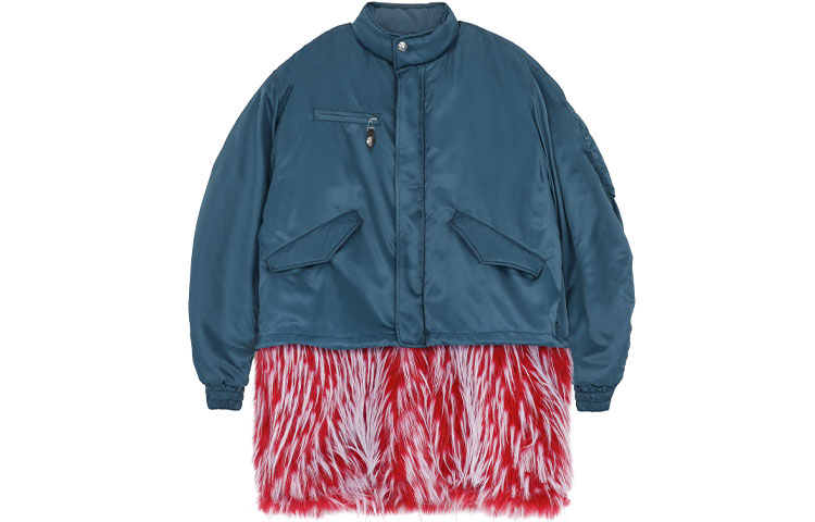 WE11DONE FW21 Faux Fur Patchwork Jacket Blue Green Men’s WD-JP3-21-037-U-GR