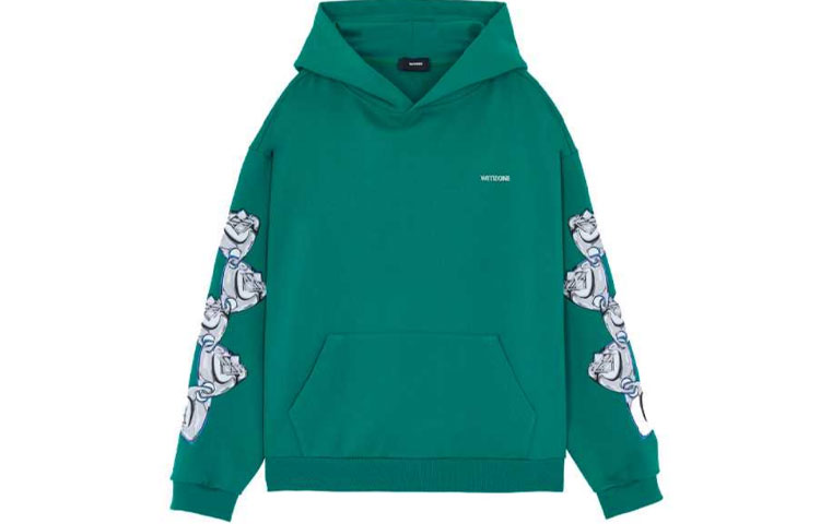 WE11DONE FW21 Green Hoodie with Sleeve Print Unisex WD-TH3-21-597-U-GR