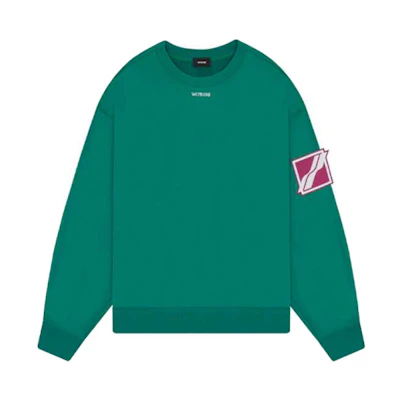 WE11DONE FW21 Green Logo Patch Unisex Long Sleeve Sweatshirt WD-TS3-21-526-U-GR