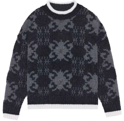WE11DONE FW21 Sweater Rajut Corak Jacquard Uniseks Hitam Kelabu. WD-KO3-21-609-U-GY Buy WE11DONE FW21 Sweater Rajut Corak Jacquard Uniseks Hitam Kelabu. WD-KO3-21-609-U-GY