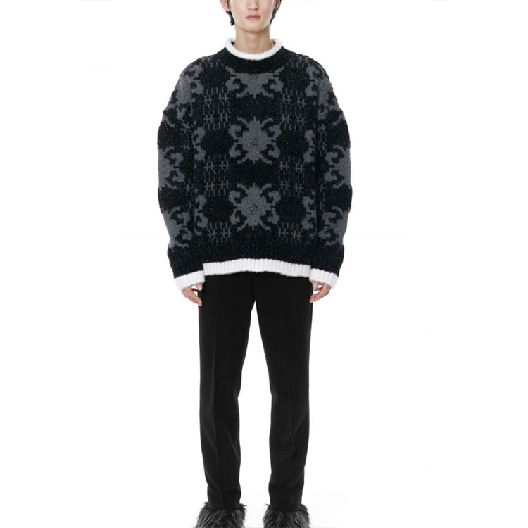 WE11DONE FW21 Jacquard Pattern Knit Pullover Sweater Unisex Black Grey. WD-KO3-21-609-U-GY 圖 3