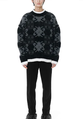 WE11DONE FW21 Sweater Rajut Corak Jacquard Uniseks Hitam Kelabu. WD-KO3-21-609-U-GY Lookbook WE11DONE FW21 Sweater Rajut Corak Jacquard Uniseks Hitam Kelabu. WD-KO3-21-609-U-GY