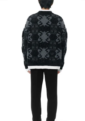 WE11DONE FW21 Sweater Rajut Corak Jacquard Uniseks Hitam Kelabu. WD-KO3-21-609-U-GY Shop WE11DONE FW21 Sweater Rajut Corak Jacquard Uniseks Hitam Kelabu. WD-KO3-21-609-U-GY