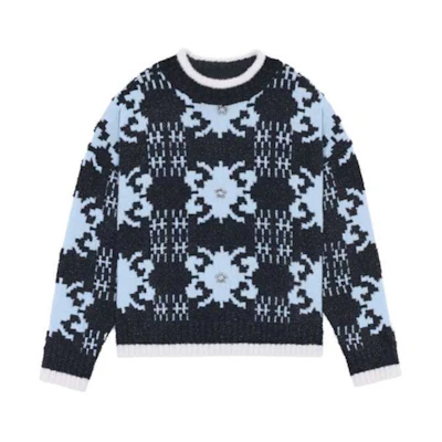 WE11DONE FW21 Jacquard Pattern Pullover Sweater Unisex Black Blue WD-KO3-21-609-U-SK