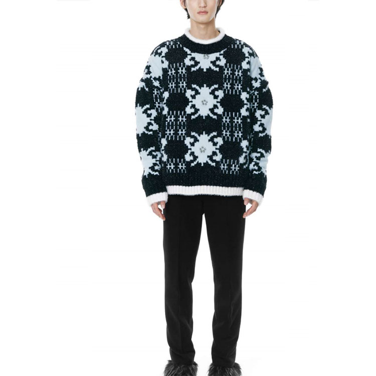 WE11DONE FW21 Jacquard Pattern Pullover Sweater Unisex Black Blue WD-KO3-21-609-U-SK 圖 3