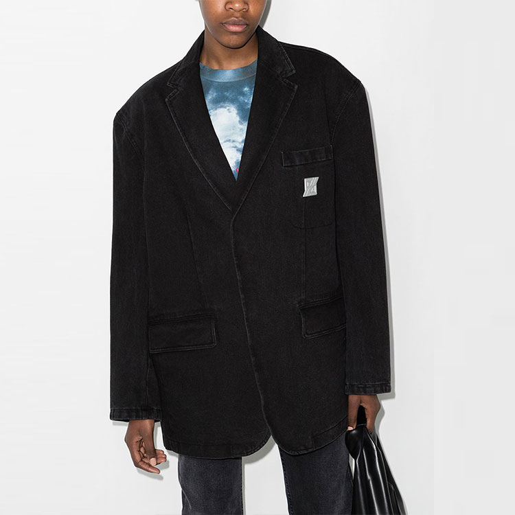 Shop WE11DONE FW21 標誌黑色丹寧西裝外套 男女款. WD-DJ3-21-342-U-BK