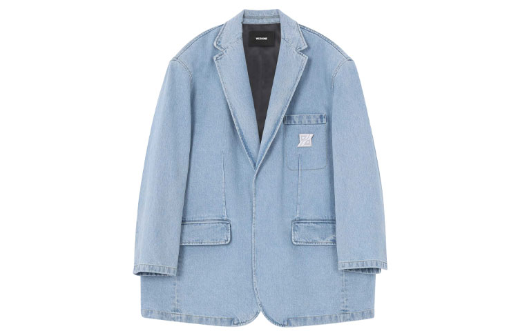 WE11DONE FW21 Logo Collared Denim Blazer Jacket Unisex Blue WD-DJ3-21-342-U-BL