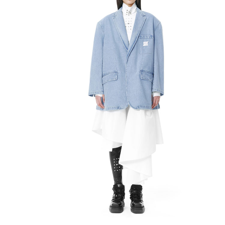 Shop WE11DONE FW21 徽標領口藍色牛仔西裝外套 男女通用 WD-DJ3-21-342-U-BL