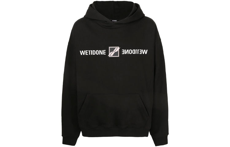 WE11DONE FW21 Logo Print Pullover Hoodie Black 21-232-7M-202-0-24