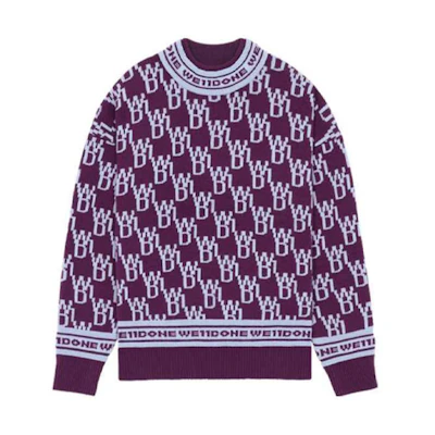 WE11DONE FW21 Oversized Logo Wool Cashmere Sweater Unisex Purple WD-KO3-21-602-U-PP