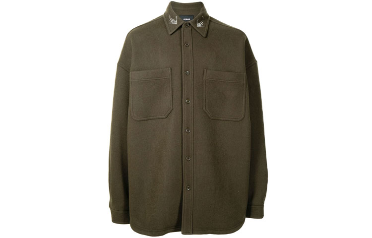 WE11DONE FW21 Solid Button-Up Shirt Jacket Khaki Green - WD-BL3-21-143-U-KKM