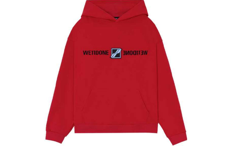 WE11DONE FW21 Solid Color Logo Reverse Mirror Pullover Unisex Sweatshirt Red WD-TH3-21-564-U-RD