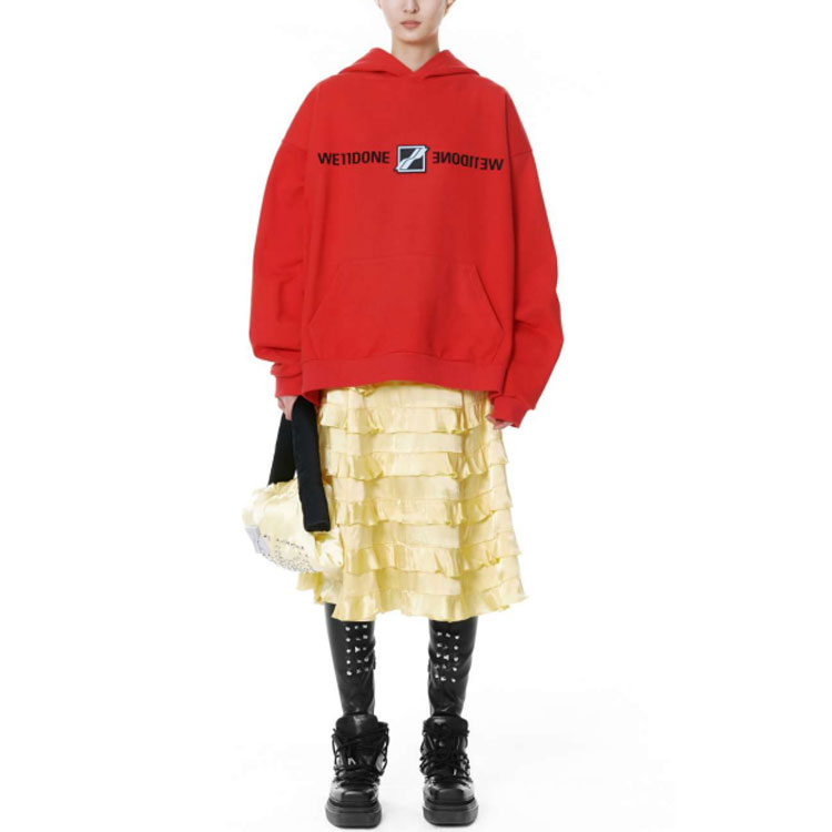 WE11DONE FW21 Solid Color Logo Reverse Mirror Pullover Unisex Sweatshirt Red WD-TH3-21-564-U-RD 圖 3