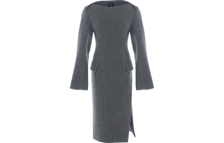 WE11DONE FW21 Solid Color Side-Slit Long Sleeve A-Line Dress Grey WD-OP3-21-124-W-GY