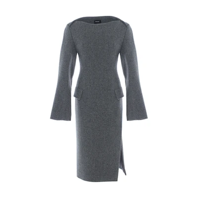 WE11DONE FW21 Solid Color Side-Slit Long Sleeve A-Line Dress Grey WD-OP3-21-124-W-GY
