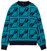 WE11DONE FW21 Square Logo All-Over Knit Wool Sweater Unisex Blue WD-KO3-21-604-U-MT WE11DONE FW21 Square Logo All-Over Knit Wool Sweater Unisex Blue WD-KO3-21-604-U-MT