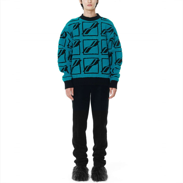 Lookbook WE11DONE FW21 方形Logo全版提花羊毛針織衫 男女款 藍色 WD-KO3-21-604-U-MT