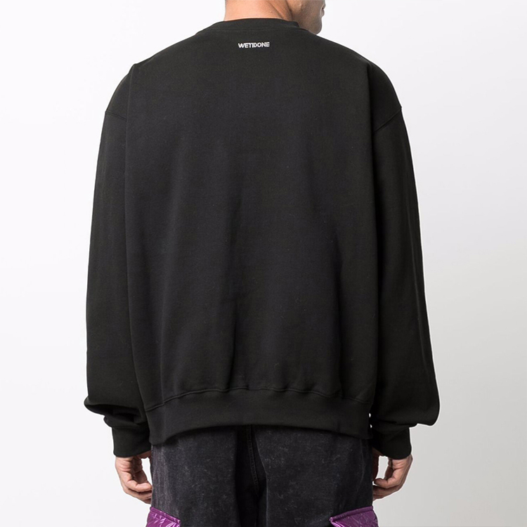Shop WE11DONE 2021秋冬男女同款黑色印花标志套头卫衣 WD-TS3-21-555-U-BK