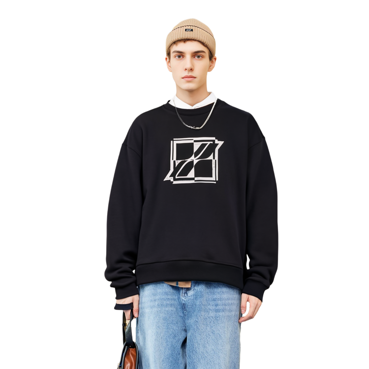 Sizing WE11DONE 2021秋冬男女同款黑色印花标志套头卫衣 WD-TS3-21-555-U-BK