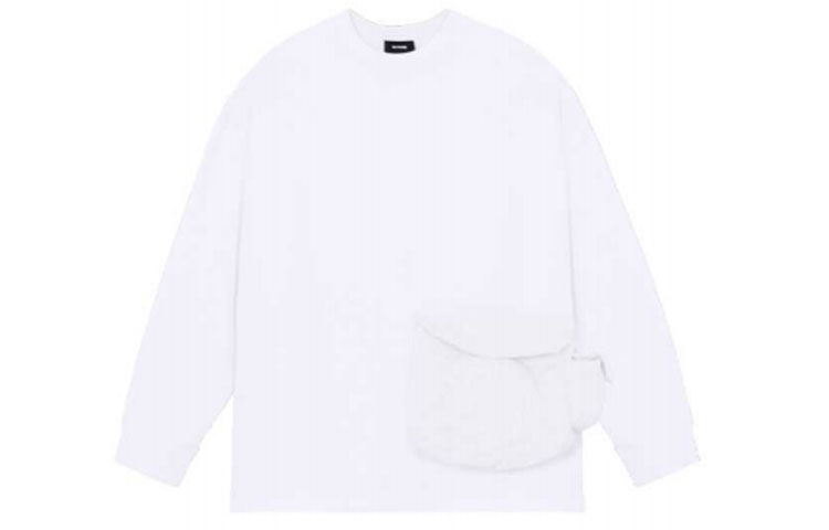 WE11DONE FW21 Unisex White Long-Sleeve Pocket Sweatshirt WD-TT3-21-545-U-WH