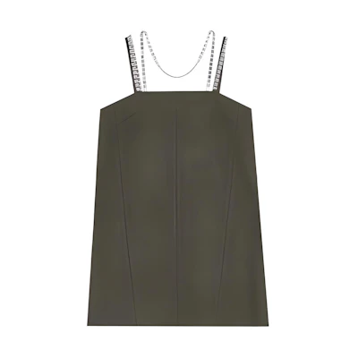 WE11DONE FW21 Wool Chain Mini Sleeveless A-Line Dress Dark Khaki WD-OP3-21-132-W-KK
