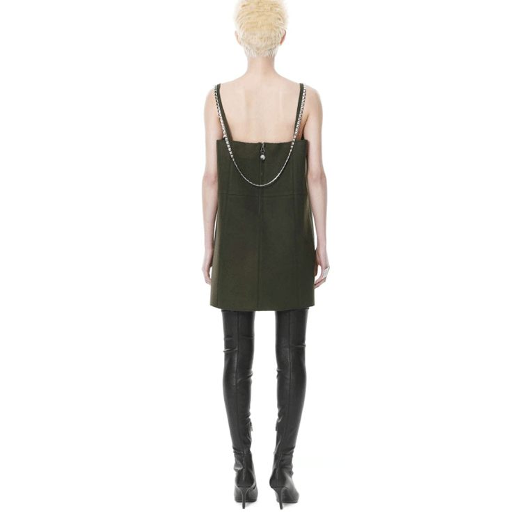 Shop WE11DONE FW21 Wool Chain Mini Sleeveless A-Line Dress Dark Khaki WD-OP3-21-132-W-KK