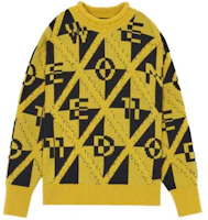 WE11DONE FW21 Yellow Jacquard Knit Wool Pullover Sweater Unisex WD-KO3-21-605-U-YE WE11DONE FW21 Yellow Jacquard Knit Wool Pullover Sweater Unisex WD-KO3-21-605-U-YE