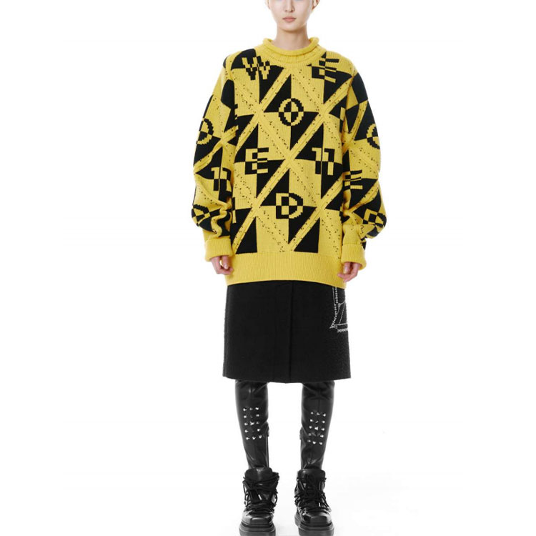 WE11DONE FW21 Yellow Jacquard Knit Wool Pullover Sweater Unisex WD-KO3-21-605-U-YE 圖 3