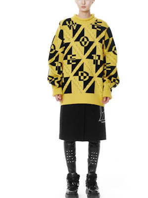 WE11DONE FW21 Yellow Jacquard Knit Wool Pullover Sweater Unisex WD-KO3-21-605-U-YE Lookbook WE11DONE FW21 Yellow Jacquard Knit Wool Pullover Sweater Unisex WD-KO3-21-605-U-YE
