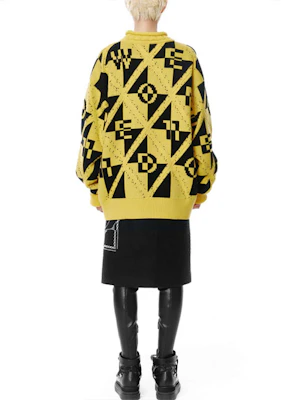 WE11DONE FW21 Yellow Jacquard Knit Wool Pullover Sweater Unisex WD-KO3-21-605-U-YE Shop WE11DONE FW21 Yellow Jacquard Knit Wool Pullover Sweater Unisex WD-KO3-21-605-U-YE