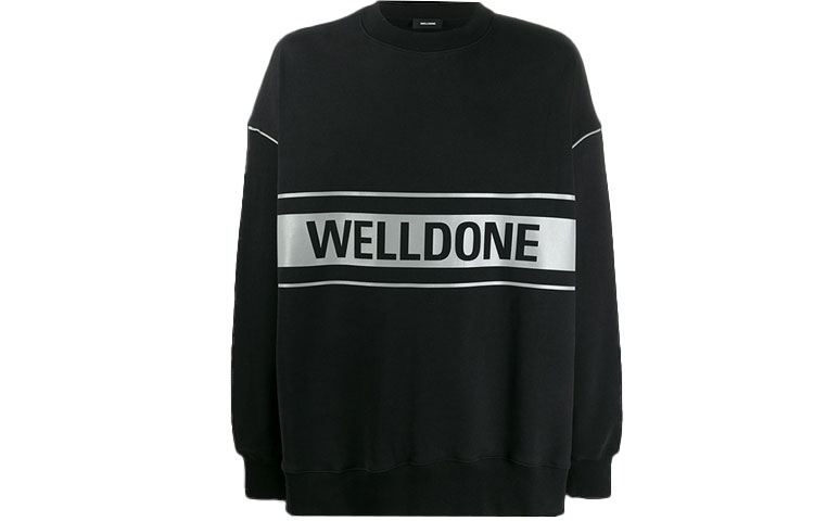Lookbook WE11DONE FW22 黑色3M反光標誌印花男女款長袖運動衫 WD-SS5-19-048-BK