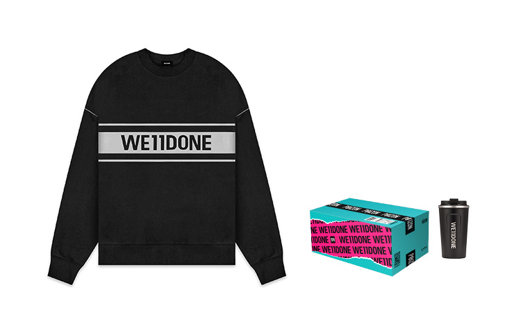 Shop WE11DONE FW22 黑色3M反光標誌印花男女款長袖運動衫 WD-SS5-19-048-BK