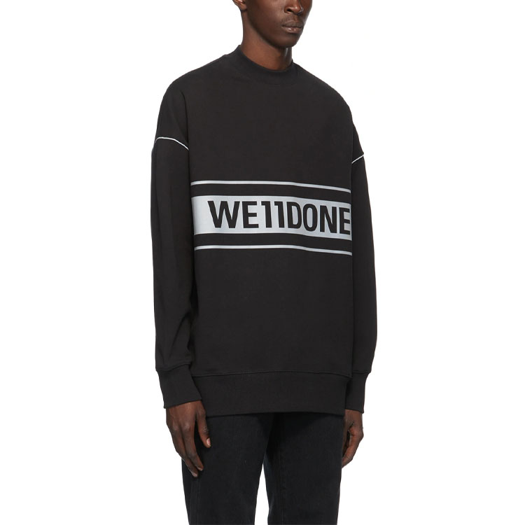 Cheap WE11DONE FW22 黑色3M反光標誌印花男女款長袖運動衫 WD-SS5-19-048-BK