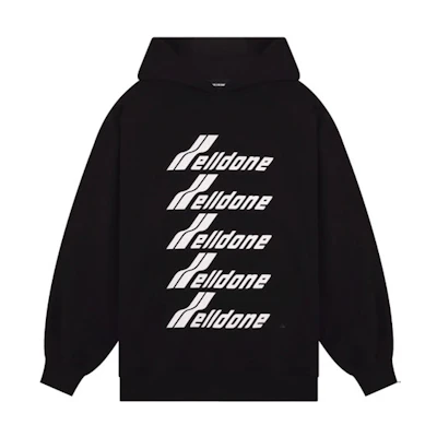 WE11DONE FW22 Black Logo Print Hoodie with Front Letter Graphics. WD-TH3-22-729-U-BK