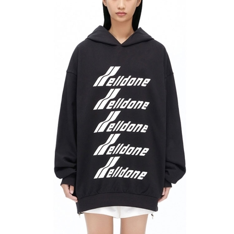 Lookbook Sudadera Negra WE11DONE FW22 con Logo y Gráficos Frontales. WD-TH3-22-729-U-BK