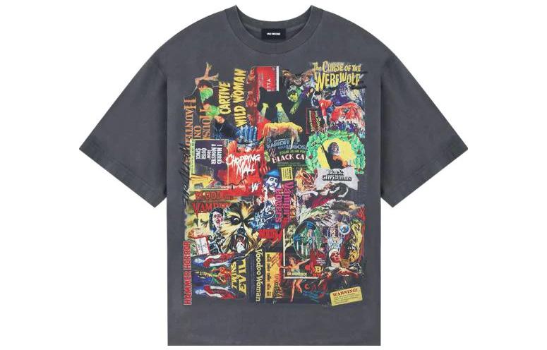 WE11DONE FW22 Abstract Pattern Print Unisex Brown Short Sleeve T-Shirt. WD-TT3-22-731-U-CH