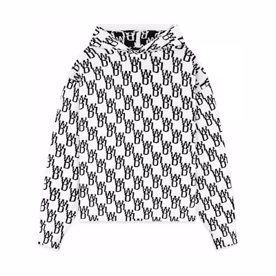 WE11DONE FW22 All-Over Logo Hoodie Unisex White Long-Sleeve Pullover. WD-KT3-22-628-U-IV